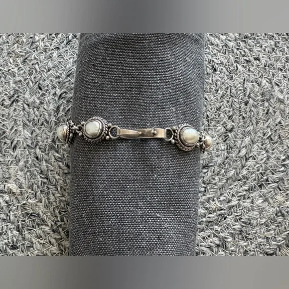 Freshwater Pearl Sterling Silver Link Bracelet - Picture 7 of 8